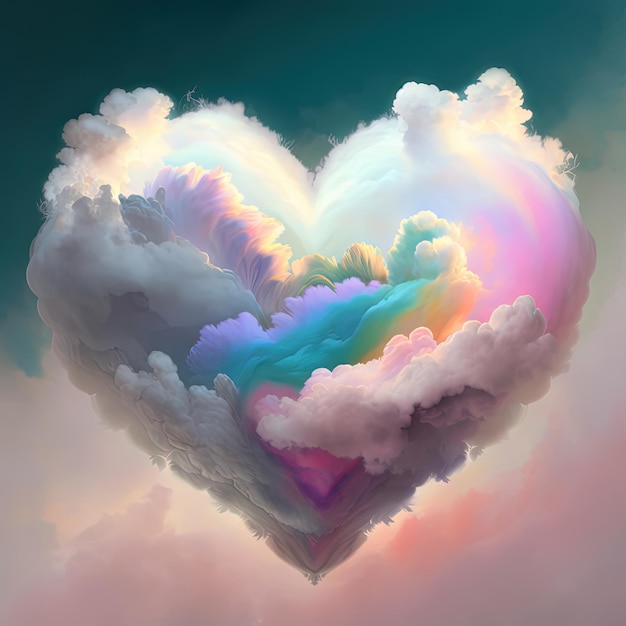 Heart shaped cloud in sky Love dreams Valentine concept AI