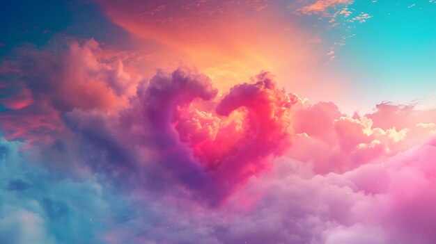 a heart shaped cloud with the colors of pink and purple