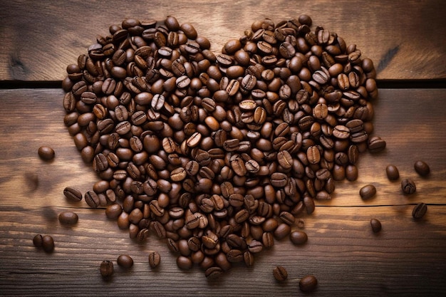 heart shaped coffee beans with a heart shape in the background.