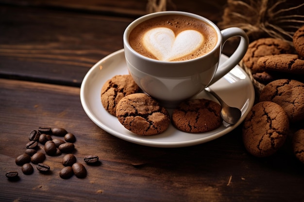 Heart Shaped Coffee and Cookies Arranged