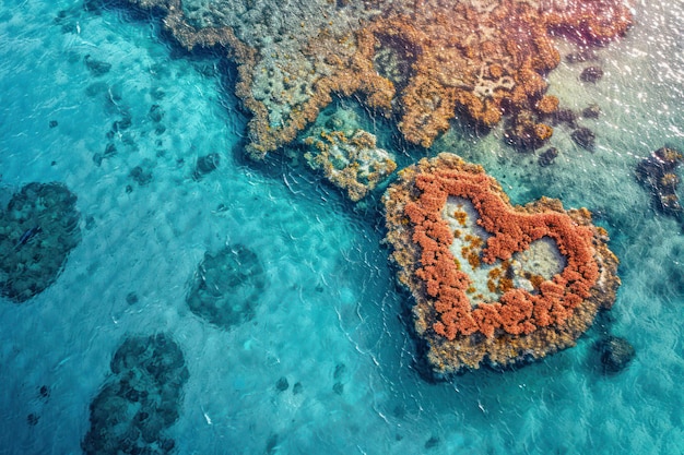 Photo heart shaped coral reef in turquoise water