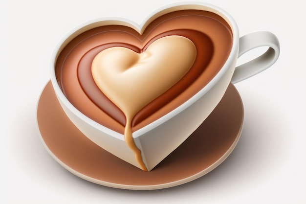 Heart shaped cream in a hot coffee cup cappuccino or espresso isolated with a clipping path on a white backdrop Generative AI