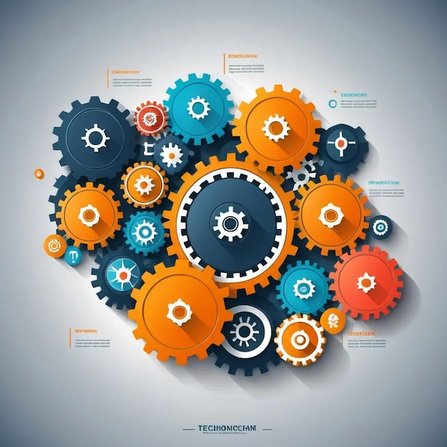 Photo a heart shaped diagram of gears and gears with the word technology on the top