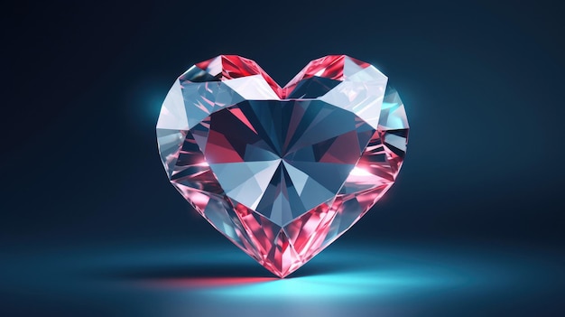 A heart shaped diamond with a blue background.