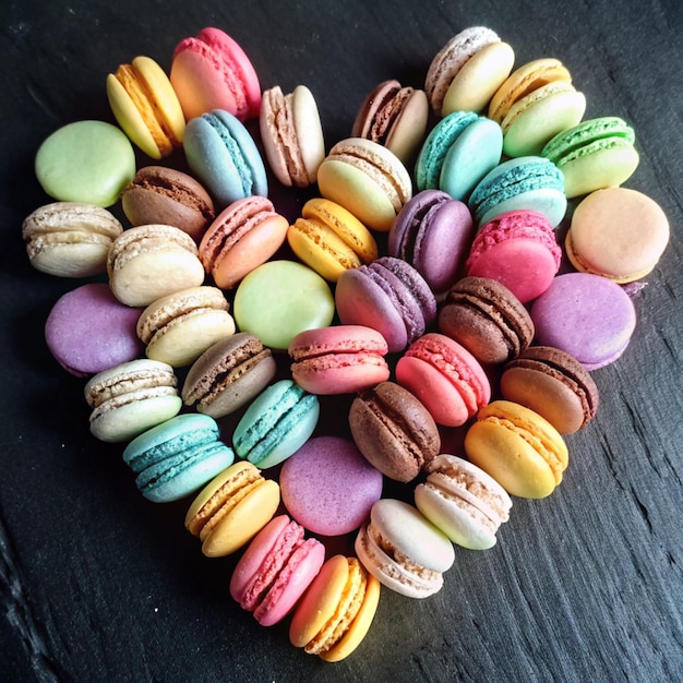 Photo a heart shaped display of colorful macarons