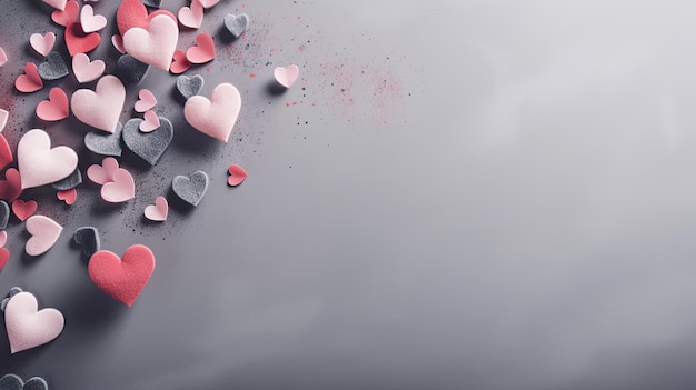 A heart shaped display with pink and black hearts on a gray background