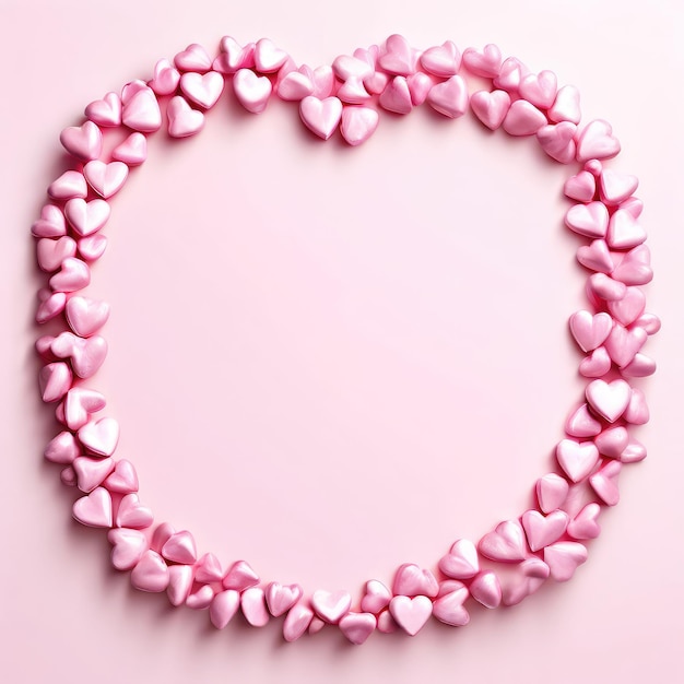 a heart shaped frame made of pink hearts and a circle of hearts