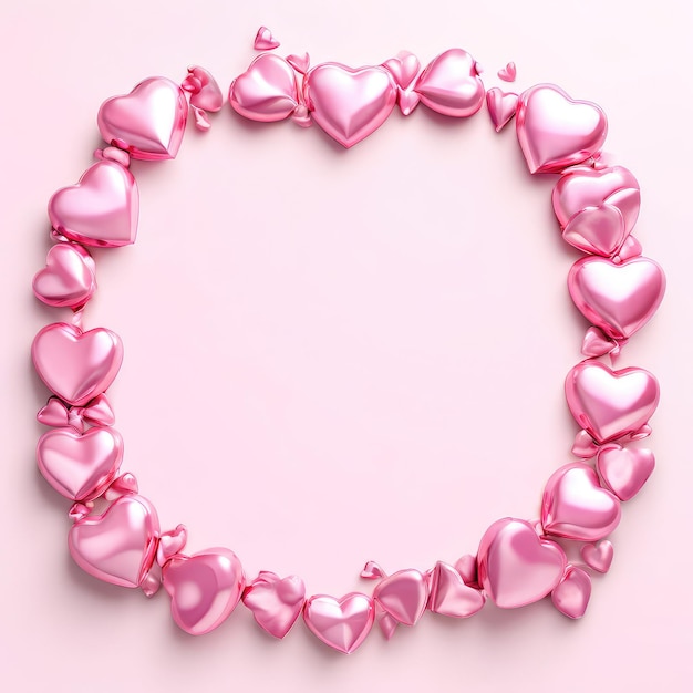 a heart shaped frame made of pink hearts and a pink background