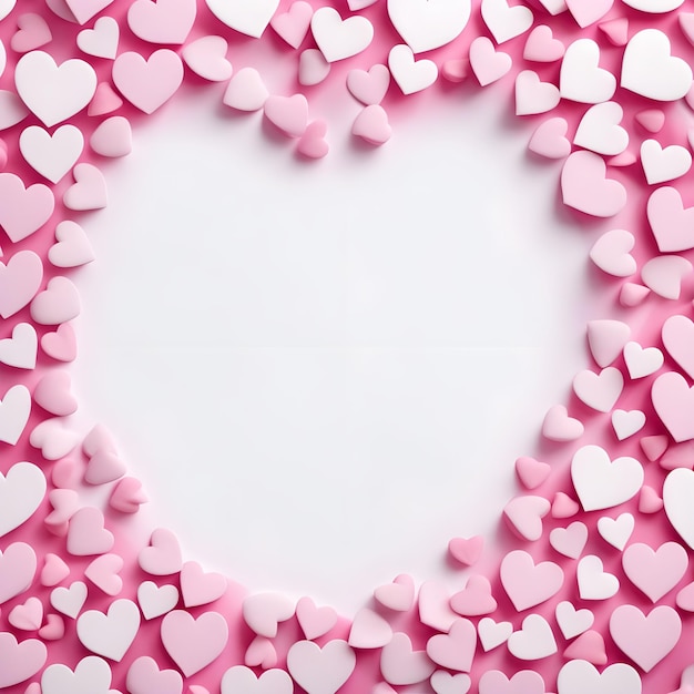 a heart shaped frame with many small hearts on it