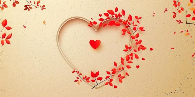 Heart Shaped Frame With Red Leaves on White Wall