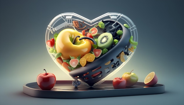 A heart shaped fruit bowl with a heart shaped bowl on top