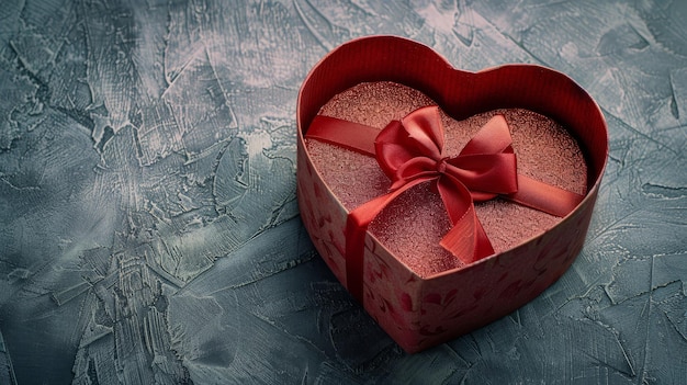 Heart shaped gift box opened on gray backdrop for romantic gift giving