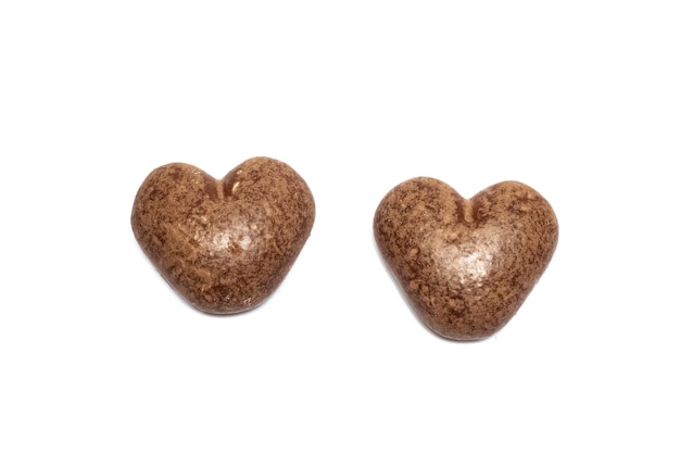 Heart shaped gingerbread cookies isolated on white background