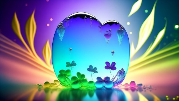 A heart shaped glass with clovers on it