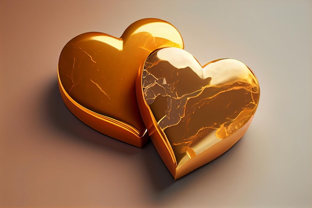 A heart shaped gold is shown with the word love on it.