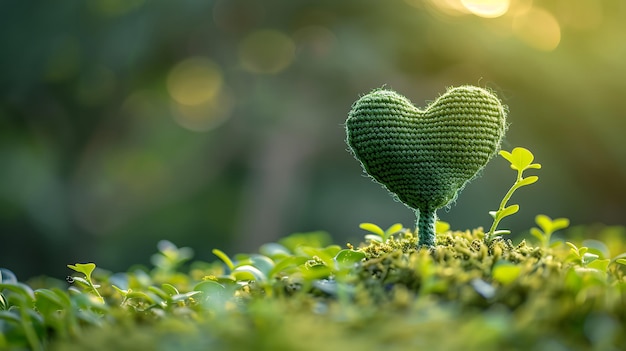 a heart shaped green heart sits in the grass