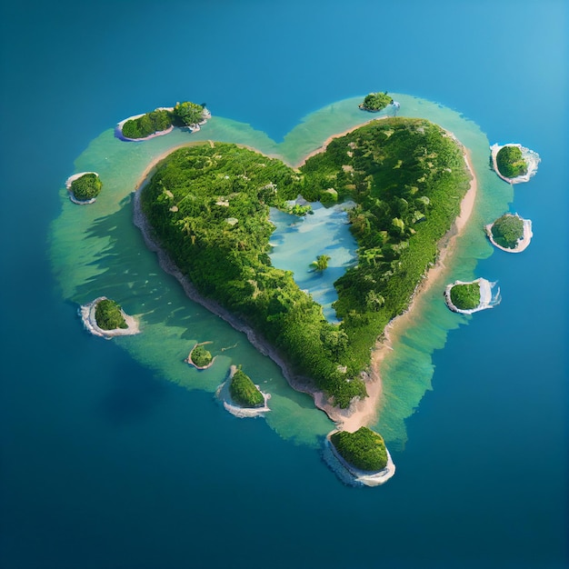 Heart shaped island aerial view I love travel Beach and sea Bird'seye view