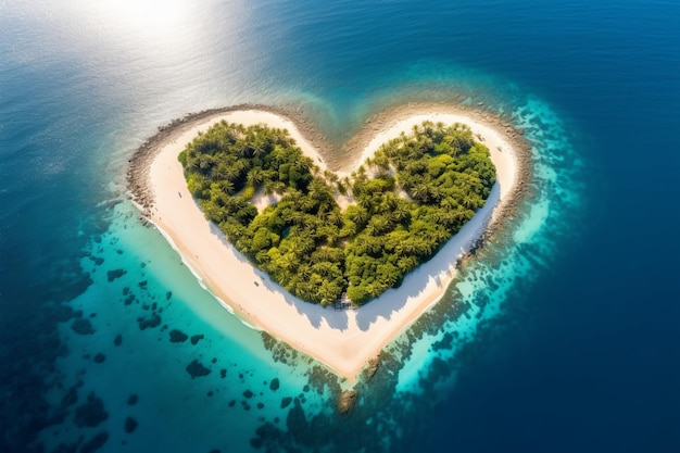 Heart shaped island in the middle of the ocean