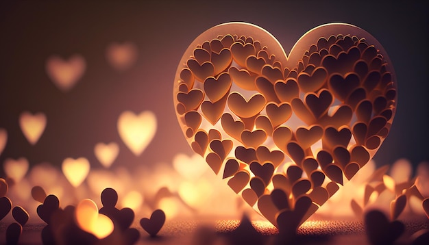 Heart shaped light bokeh background in paper cut style Generative AI