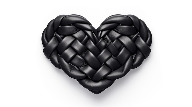 Heart shaped logo woven from black leather belt isolated on white background unusual valentine