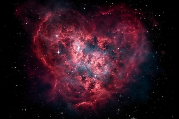 A heart shaped nebula with stars in the background