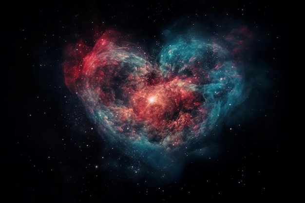 A heart shaped nebula with stars and nebulas in the background.