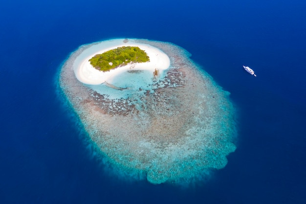 Heart shaped no people island Maldive aerial view panorama landscape