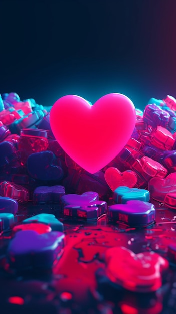 A heart shaped object is surrounded by candy hearts.