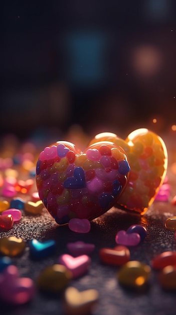 A heart shaped object with colorful hearts on it