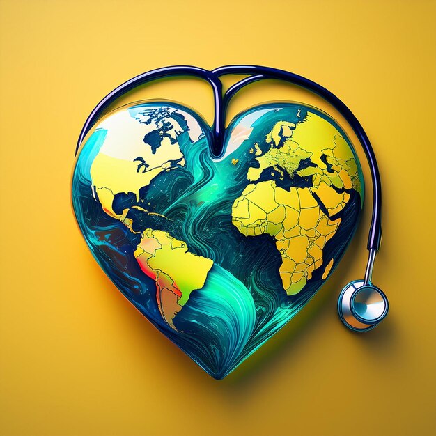 a heart shaped object with the world on it