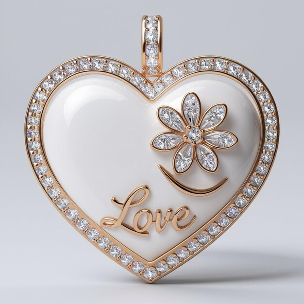 a heart shaped pendant with the word love on it