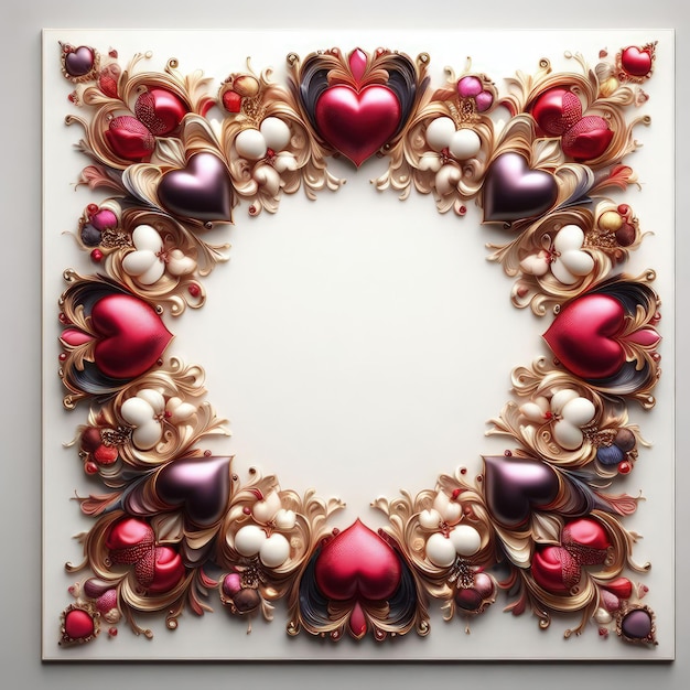 a heart shaped picture frame with various decorations