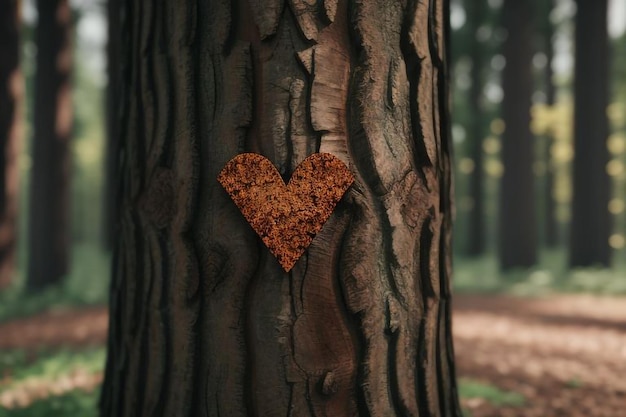 Photo a heart shaped piece of wood is placed on a tree trunk