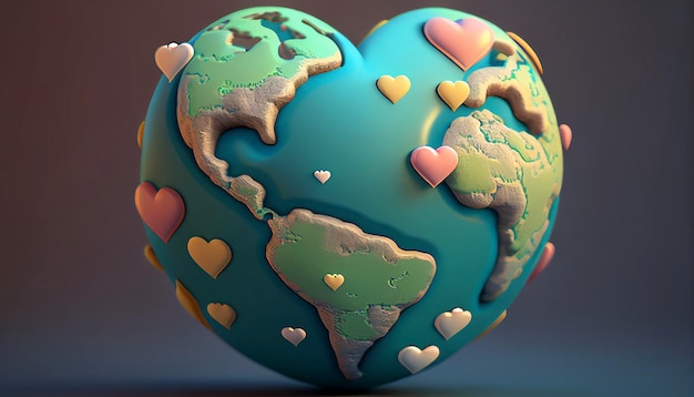 A heart shaped planet with hearts and the words love on it