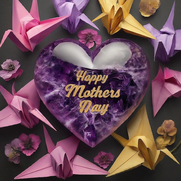 a heart shaped purple paper with a purple heart that says happy mothers day