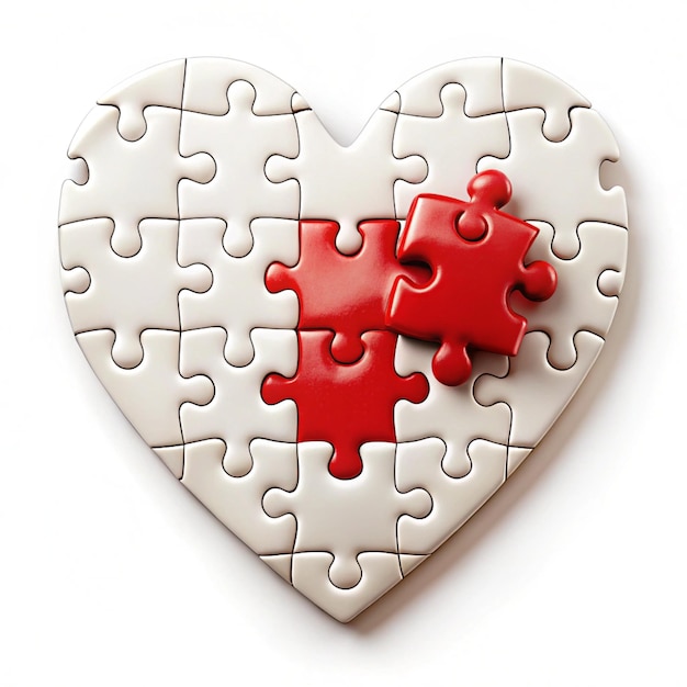 Photo a heart shaped puzzle with a red cross on it