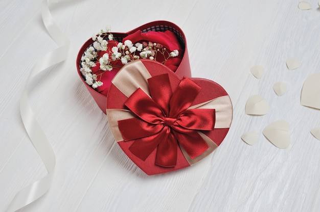 Heart Shaped Red Box for St. Valentines Day in rustic style 