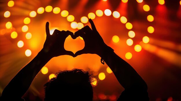 Photo heart shaped silhouette in front of stage lights