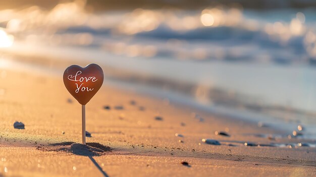 Photo a heart shaped stick with the word love on it is on a beach