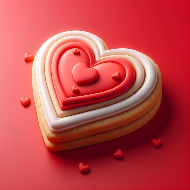 Heart shaped sugar cookies on red background for valentines day