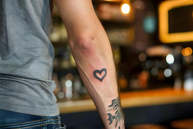 Photo heart shaped tattoo on a forearm of a man