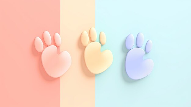 Heart Shaped Three Animal Paws Print in Pastel Tones Generative AI