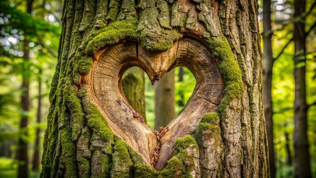 Photo a heart shaped tree with a heart carved into it