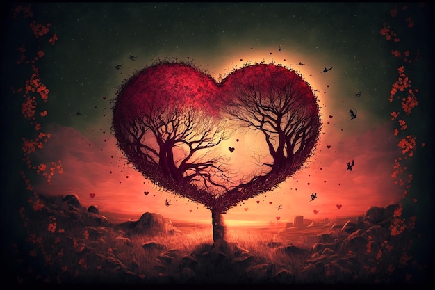 A heart shaped tree with the words love on it