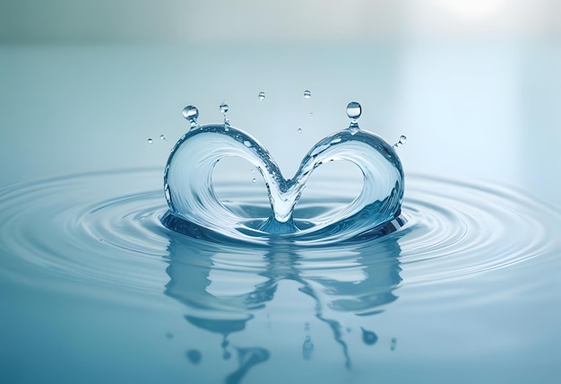 a heart shaped water droplet is being splashed with water