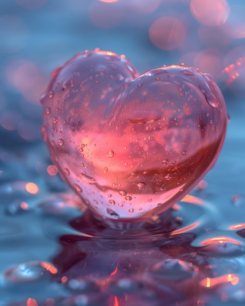 a heart shaped water droplet is surrounded by water droplets