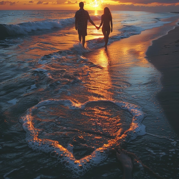 a heart shaped wave is on the beach