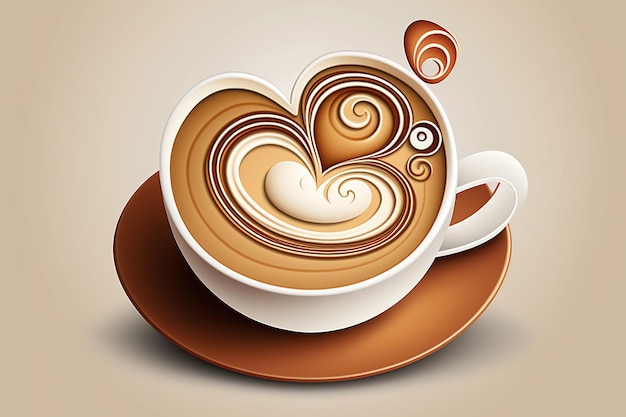 Heart shaped white cup with coffee and latte art