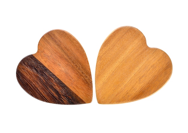 Heart shaped wooden planks isolated on white.