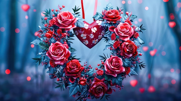 Heart shaped Wreath Made of Red Roses Beautiful Decor for Valentine s Day Romantic Gifts Floral